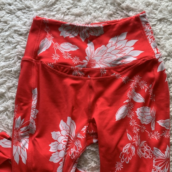 Free People RARE plaid prairie floral red ballet leggings - Picture 2 of 6